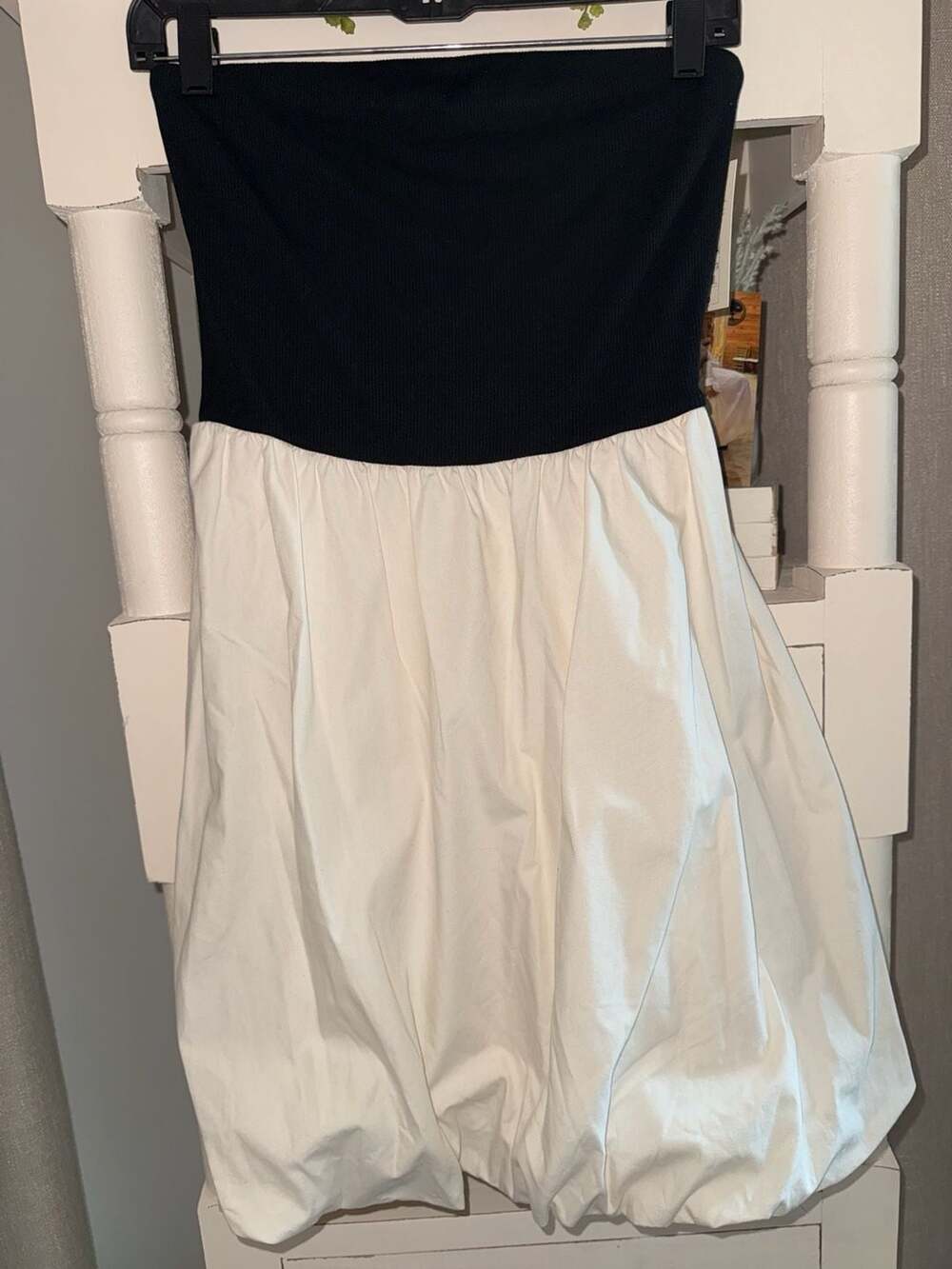 A New Day Black and White Strapless Bubble Hem Mini Dress